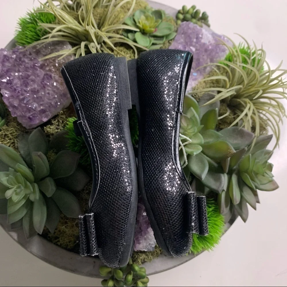 the children’s place black shimmer bow ballet flat toddler shoes new w tags